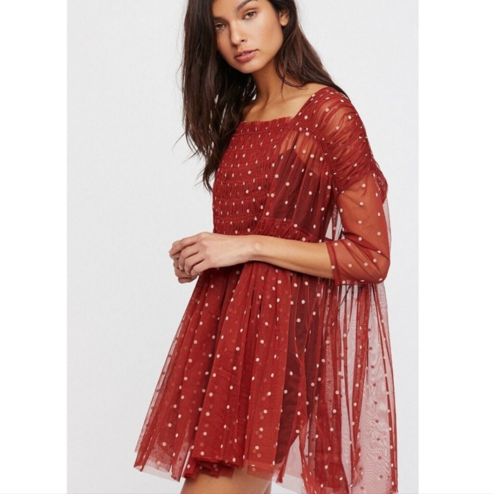 Free People Rust Dot Mesh Tunic Dress